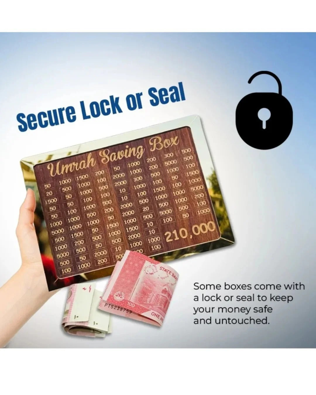Premium Wooden Umrah Saving Box – 210,000